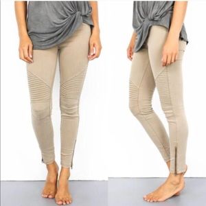 Khaki Plus Size Moto Biker Pants